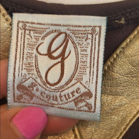 G COUTURE BROWN DRESS WITH GOLD FAUX LEATHER TRIM - Picture 4 of 7